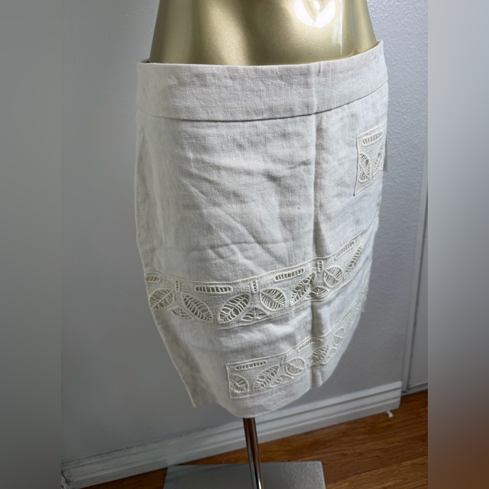 Anthropologie Moulinette Soeurs Bonsai Breeze Linen Leaf Ivory Skirt Size 0 - Picture 6 of 10